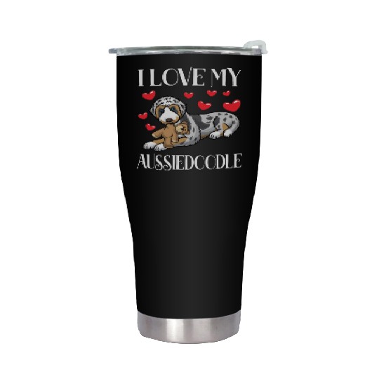 Aussiedoodle Dog With Stuffed Animal Stainless Steel Tumblers