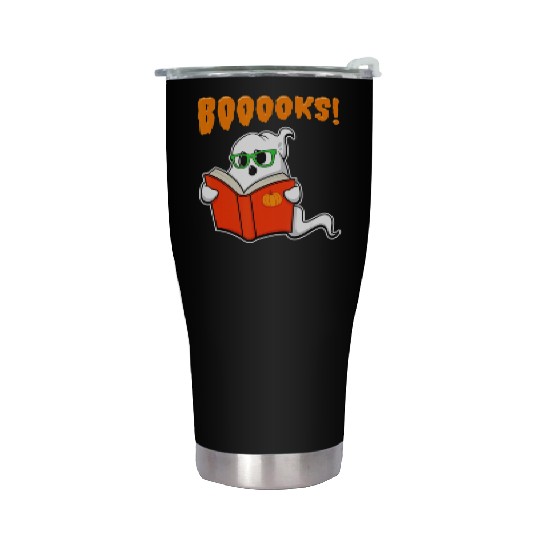 Funny Teacher Halloween Ghost Books Reading Stainless Steel Tumblers