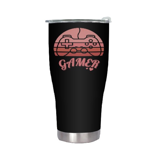 Pink Retro Gamer Valentine Day Stainless Steel Tumblers