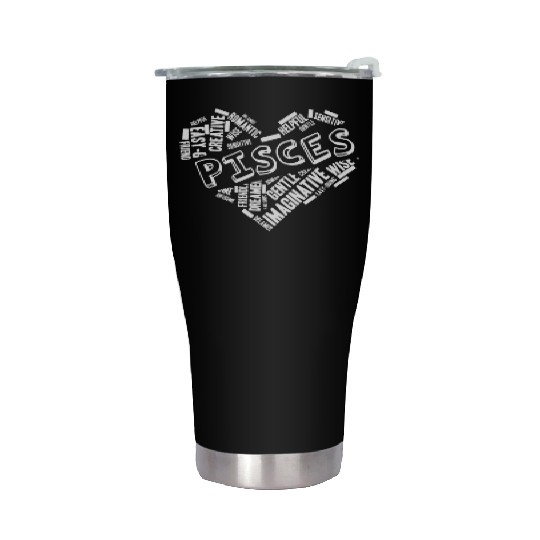 Pisces Heart Word Cloud Doodle Astrology Zodiac St Stainless Steel Tumblers