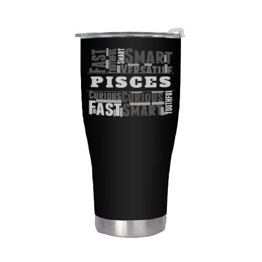 Pisces Zodiac Star Sign Word Cloud Square Monochro Stainless Steel Tumblers