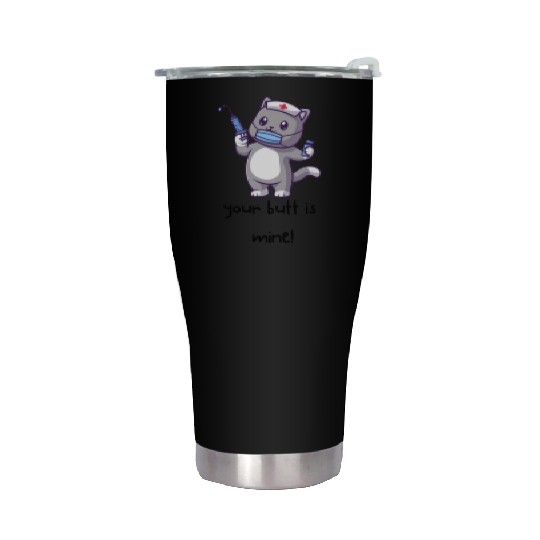 Cute nurse cat wearing medical mask with syringe, Stainless Steel Tumblers