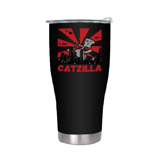Catzilla funny cat Japanese Sunset Stainless Steel Tumblers