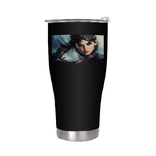 Warrior princess wearing gothic plate fantasy art Stainless Steel Tumblers