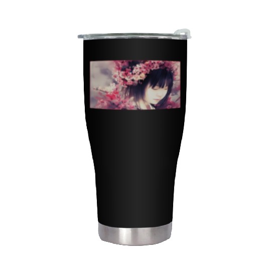 japan girl portrait sakura blossom Japan wallart Stainless Steel Tumblers