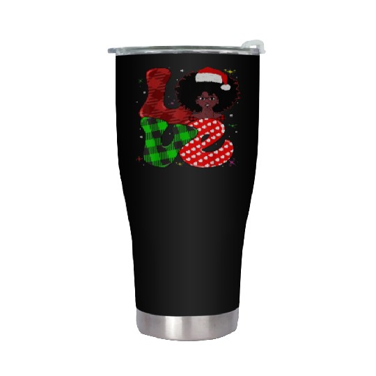 Black African Girl American Melanin Christmas Sant Stainless Steel Tumblers
