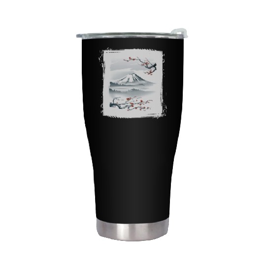 Fuji Cherry Blossom Cherry Tree Japan Stainless Steel Tumblers