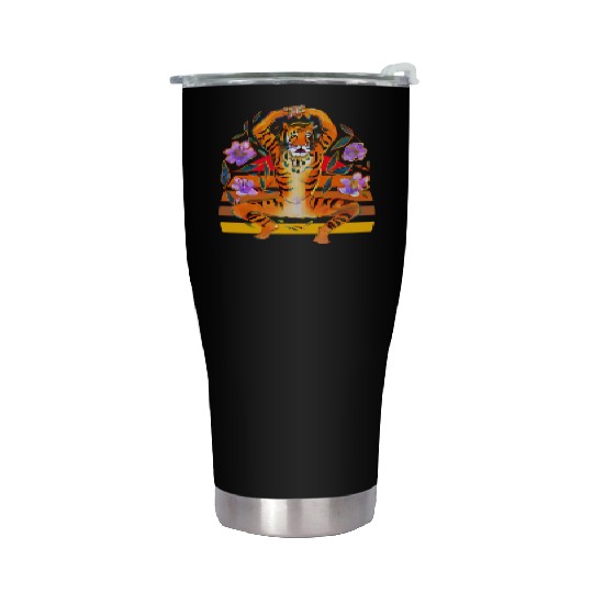 Yoga Tiger loves flowers Stainless Steel Tumblers