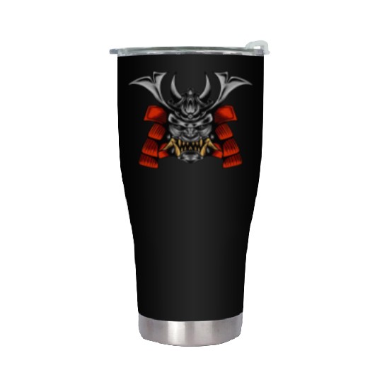 Japanese samurai warrior devil grey and red mask Stainless Steel Tumblers