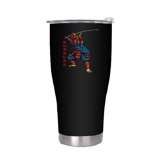 Japanese samurai warrior red writing mask Stainless Steel Tumblers