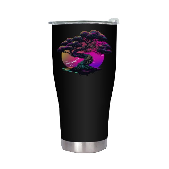 Synthwave Bonsai Tree Stainless Steel Tumblers
