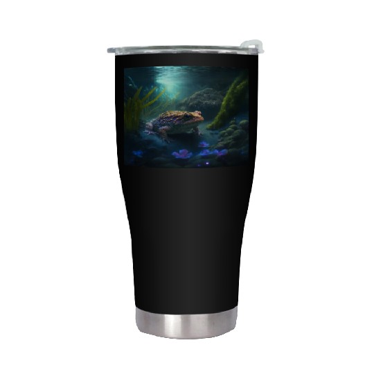 A toad in a creek the toad has blue glowing eyes Stainless Steel Tumblers