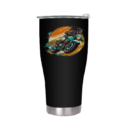 Man Riding Green Motorcycle Stainless Steel Tumblers