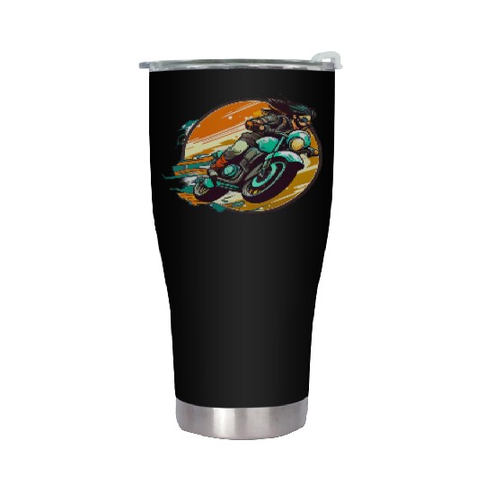 Man Riding Green Motorcycle Stainless Steel Tumblers