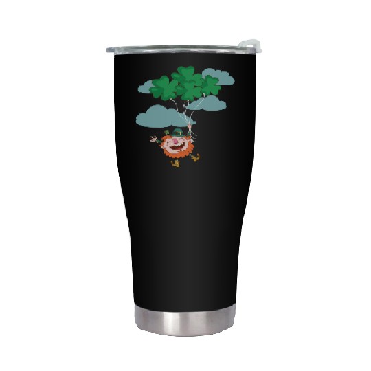 Lerechaun Hanging On Clover Balloons - St Patricks Stainless Steel Tumblers