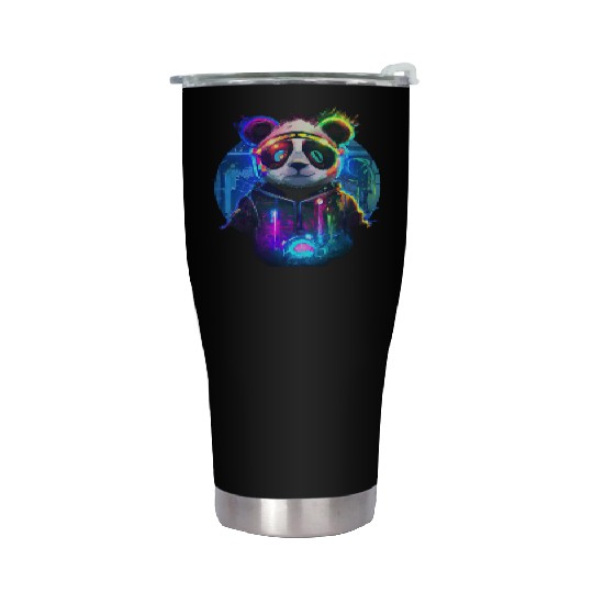 Futuristic Frenzy: Neon Panda Pop Art | light Stainless Steel Tumblers