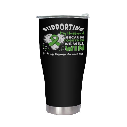 Husband Green Kidney Disease Awareness Month Stainless Steel Tumblers