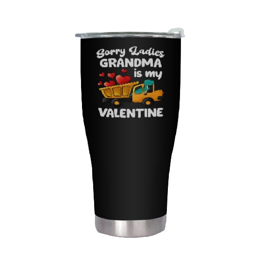 Grandma Is My Valentine Trex Dino Dump Truck Boys Stainless Steel Tumblers