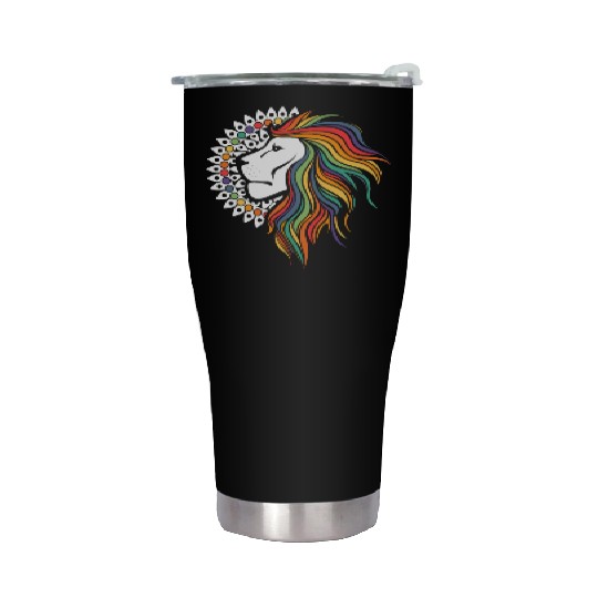 Rainbow Lion Leo Astronomy Zodiac Sign LGBT Stainless Steel Tumblers