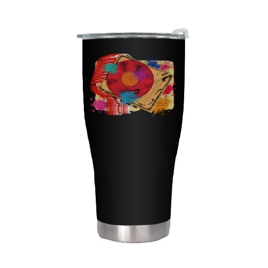 Vintage Vinyl Microphone Turntable DJ 80s 90s Musi Stainless Steel Tumblers