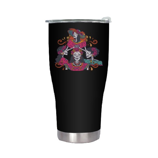 Floral Tarot Card Sugar Skull Dia De Lost Muertos Stainless Steel Tumblers