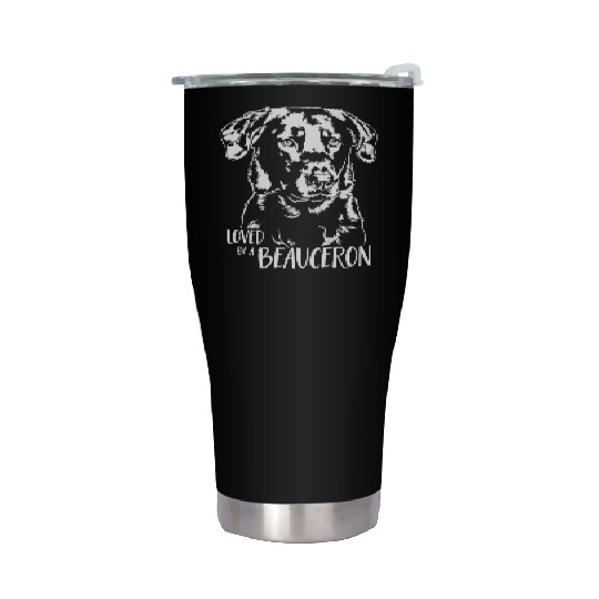 Loved by a Beauceron dog mom dog saying Stainless Steel Tumblers
