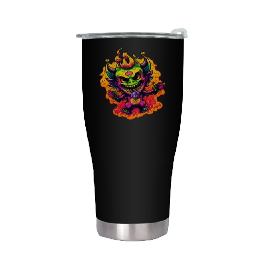 90's Style Neon Cartoon Crazy Devil 2 Stainless Steel Tumblers