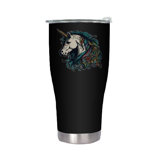 Unicorn elf mythical creature tattoo drawing horse Stainless Steel Tumblers