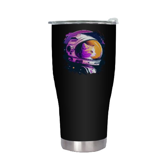 Aesthetic Vaporwave Space Cat 80s 90s Astronaut Stainless Steel Tumblers