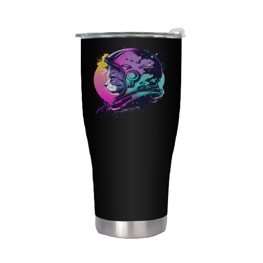Aesthetic Vaporwave Space Cat 80s 90s Astronaut Stainless Steel Tumblers