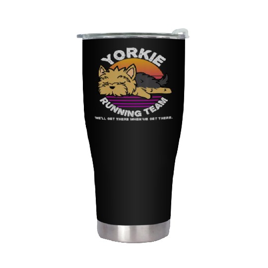 Funny Yorkie Running Team Stainless Steel Tumblers Kids Men Women Gif