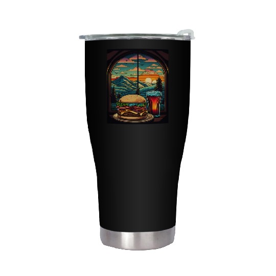 Church window with hamburger burger and drink Stainless Steel Tumblers