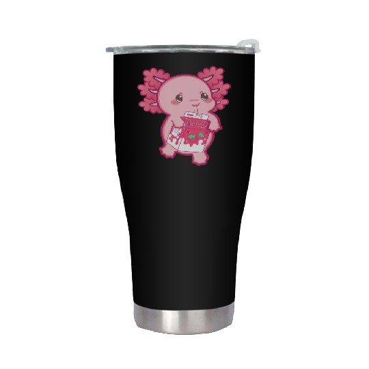 Kawaii Axolotl Strawberry Milk Teen Girl Kids Japa Stainless Steel Tumblers