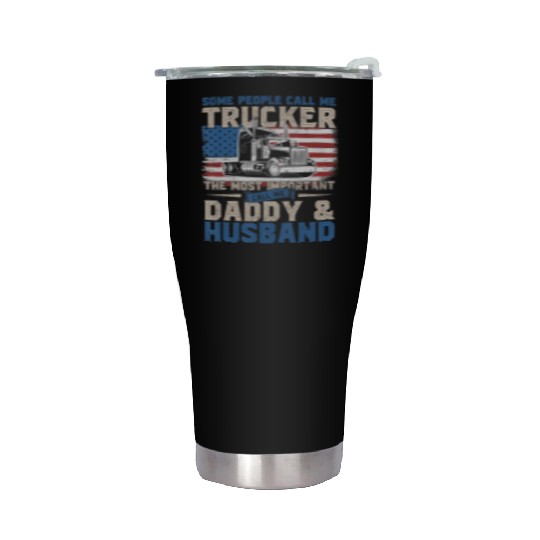 Truck Driver Gift Trucker Daddy Husband US Flag Stainless Steel Tumblers