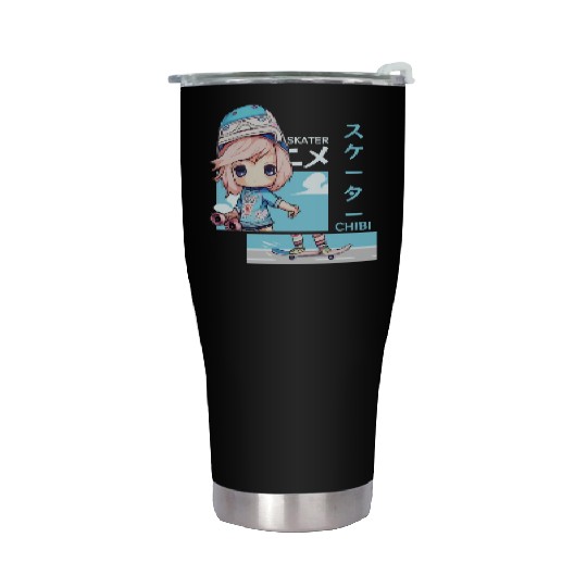 Kawaii Chibi Skater Skateboard Japanese Aesthetic Stainless Steel Tumblers