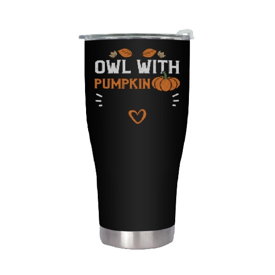 Owl With Pumpkin - Pumpkin Stainless Steel Tumblers
