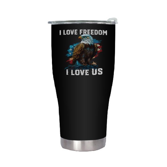 I Love Freedom I Love US American Bald Eagle Stainless Steel Tumblers