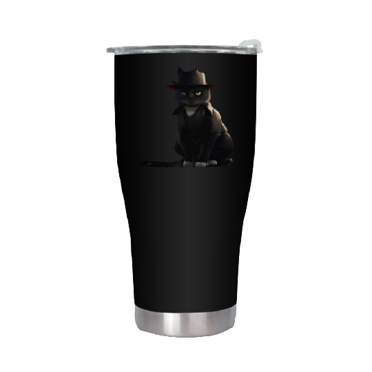 black cat in black hat Stainless Steel Tumblers