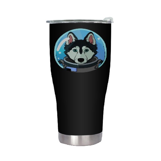 Husky Dog Cosmonaut Dog Lover Puppy Retro Stainless Steel Tumblers
