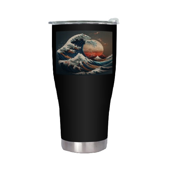 Great Wave Retro sunset Japanese art Stainless Steel Tumblers