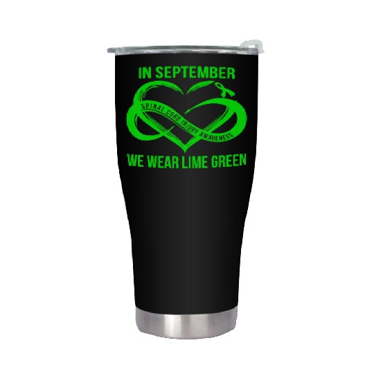 In September We Wear Lime Green Spinal Cord Injury Stainless Steel Tumblers