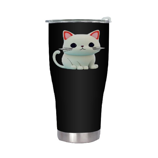 The Feline Fantasy A White Cat Chibi Design Stainless Steel Tumblers