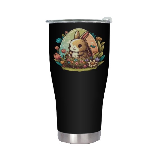Easter magic: cheerful bunny next to colorful eggs Stainless Steel Tumblers