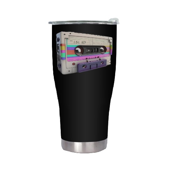 80s Music Cassette Tape : 3D, Neon, 80s songs Stainless Steel Tumblers