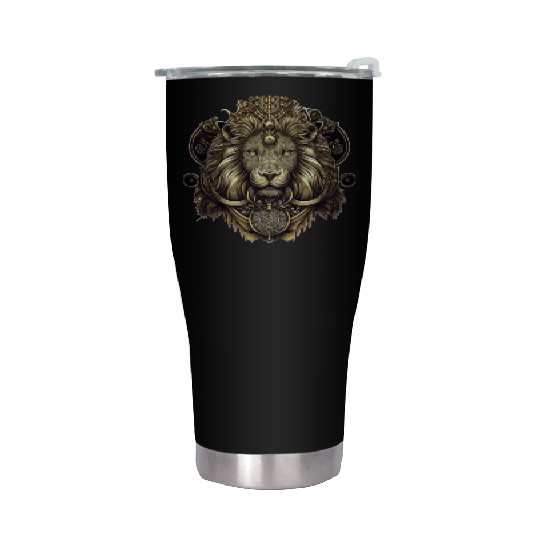 Leo Ornate Lion Head Detailed Astrology Leo Zodiac Stainless Steel Tumblers