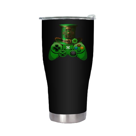 St Patricks Day Video Game Stainless Steel Tumblers | Gamer Leprechau