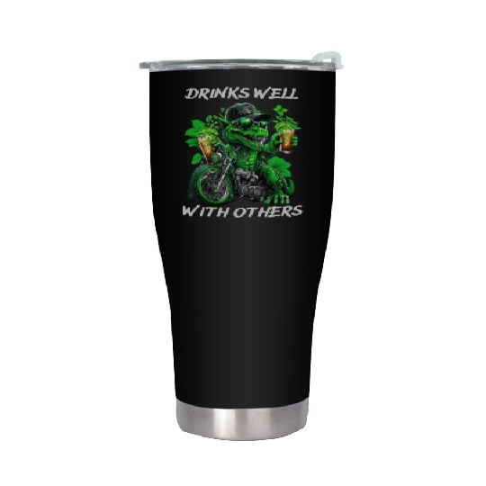 Drinks well with others st patrick's day Dinosaur Stainless Steel Tumblers