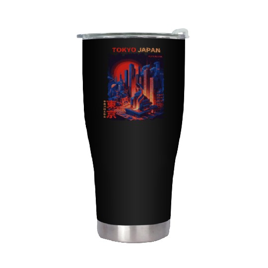 Tokyo Japan Futuristic Cyber City Urban Vaporwave Stainless Steel Tumblers