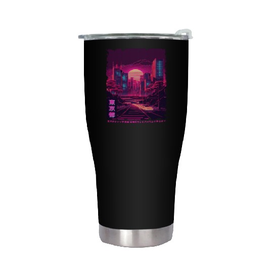 Vaporwave City Night Scene Tokyo Japanese Aestheti Stainless Steel Tumblers