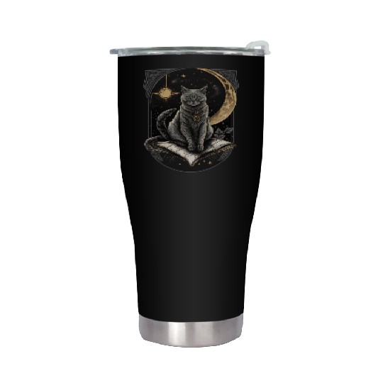The Moon Tarot Card Celestial Cat Occult Ritual Stainless Steel Tumblers
